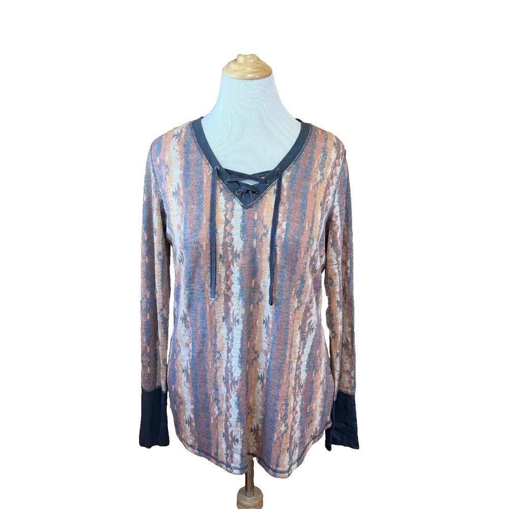 Panhandle Thermal Long Sleeve Southwestern Shirt with Lace Up Detail XL